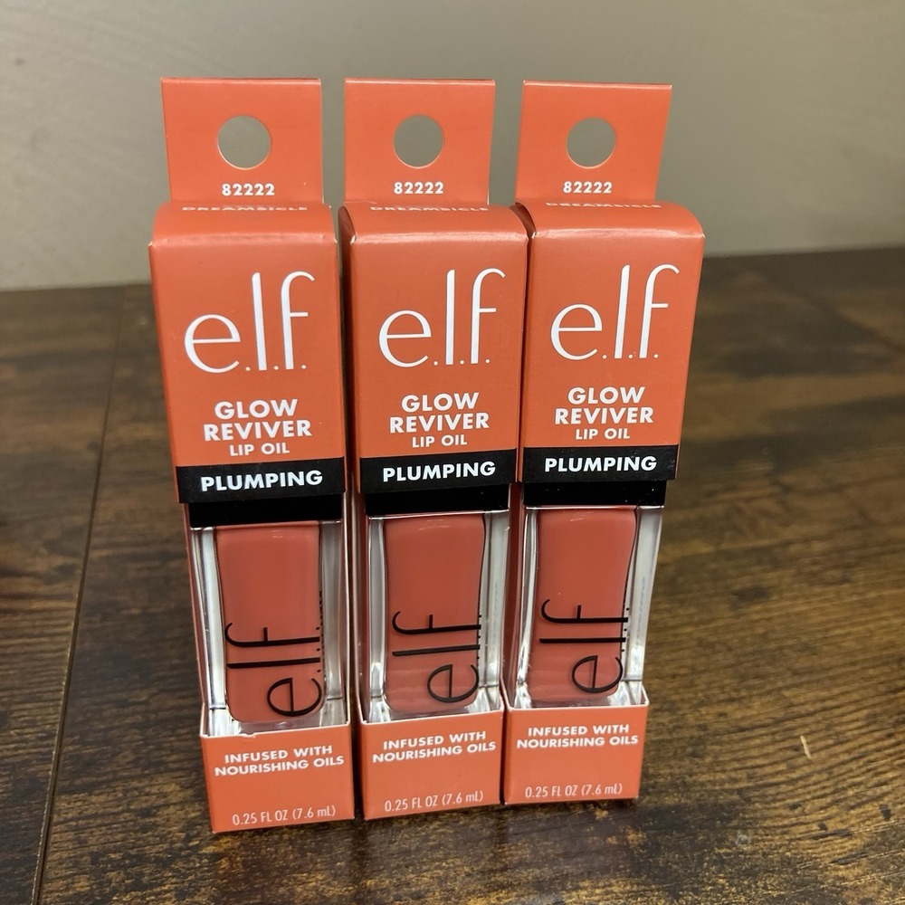 e.l.f. Glow Reviver Plumping Lip Oil,‎ 0.25 Fl Oz (Pack of 3), Dreamsicle 82222